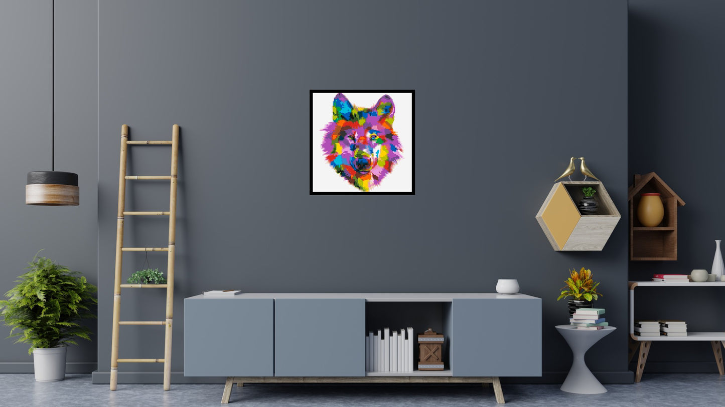 Wolf Colourful Pop Art - Brick Art Mosaic Kit 4x4 large