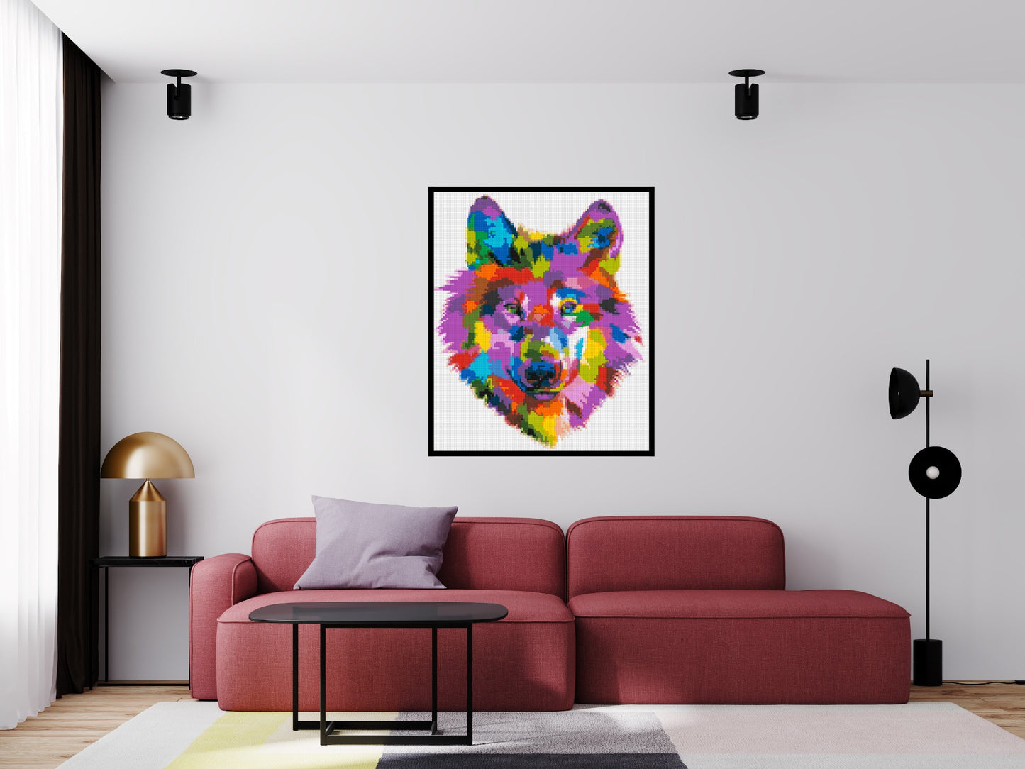 Wolf Colourful Pop Art - Brick Art Mosaic Kit 5x6 large