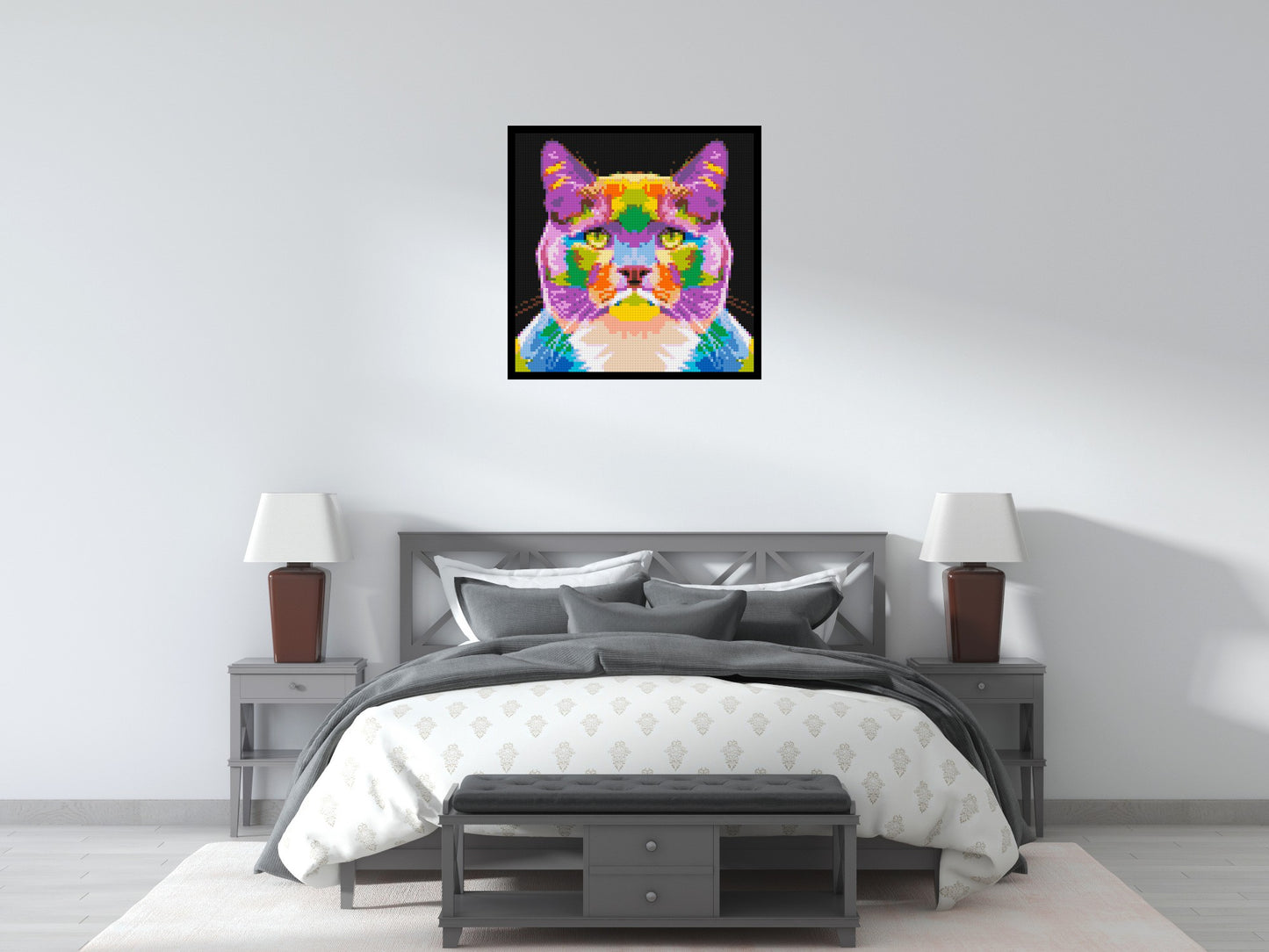 Lazy Cat Colourful Pop Art - Brick Art Mosaic Kit 4x4 large