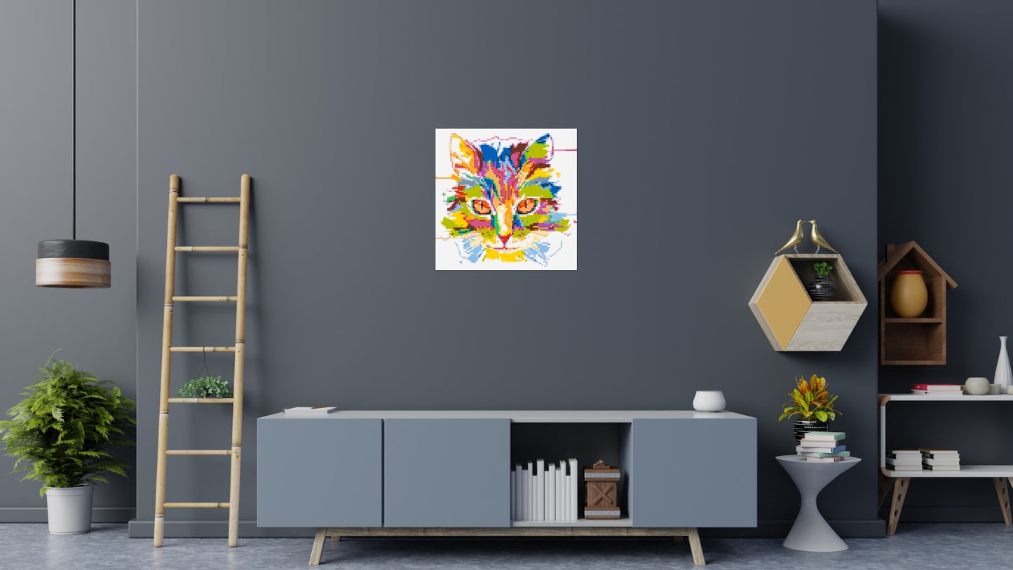 Abstract Cat Colourful Pop Art - Brick Art Mosaic Kit 4x4 large
