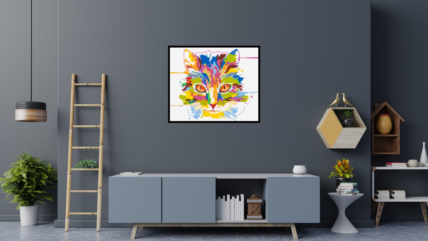Abstract Cat Colourful Pop Art - Brick Art Mosaic Kit 6x5 large