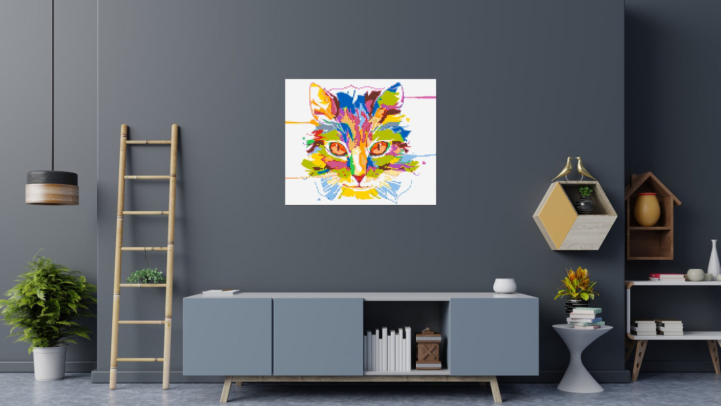 Abstract Cat Colourful Pop Art - Brick Art Mosaic Kit 6x5 large