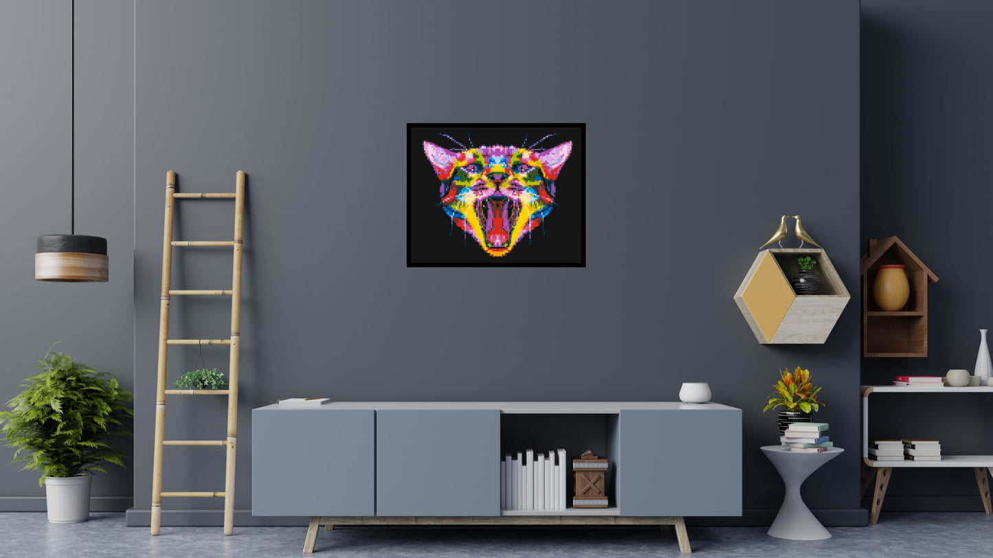 Meowing Cat Colourful Pop Art - Brick Art Mosaic Kit 5x4 large