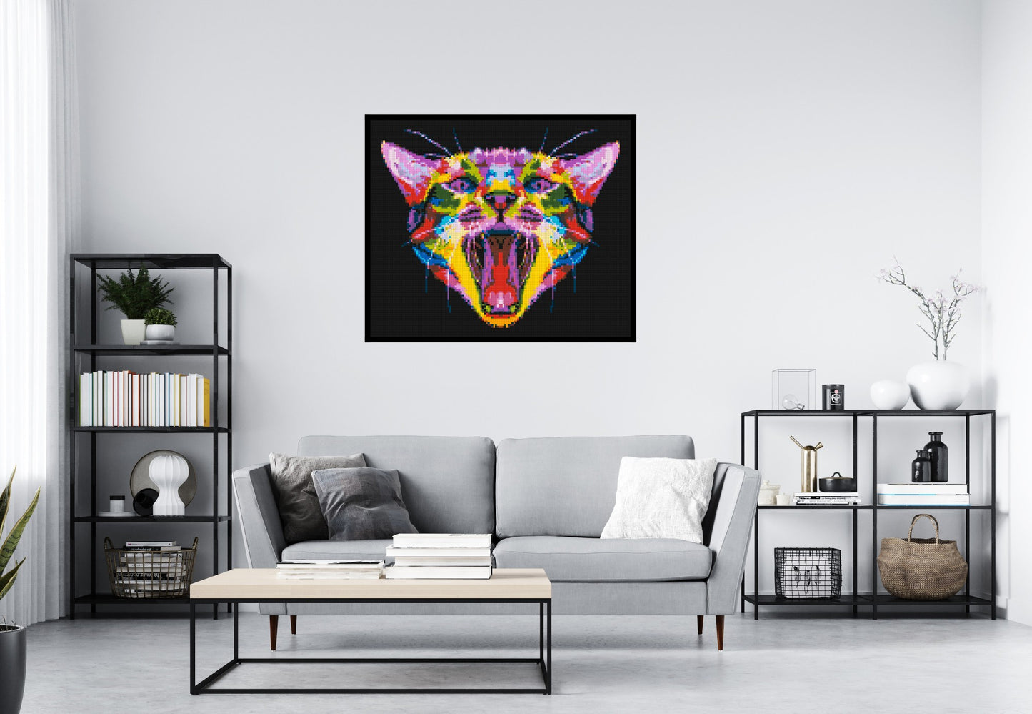 Meowing Cat Colourful Pop Art - Brick Art Mosaic Kit 6x5 large