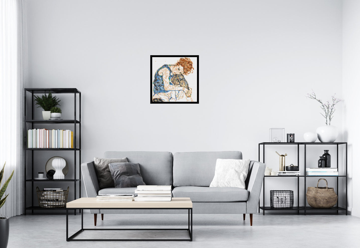 Woman Sitting with Bent Knee by Egon Schiele - Brick Art Mosaic Kit 3x3 large