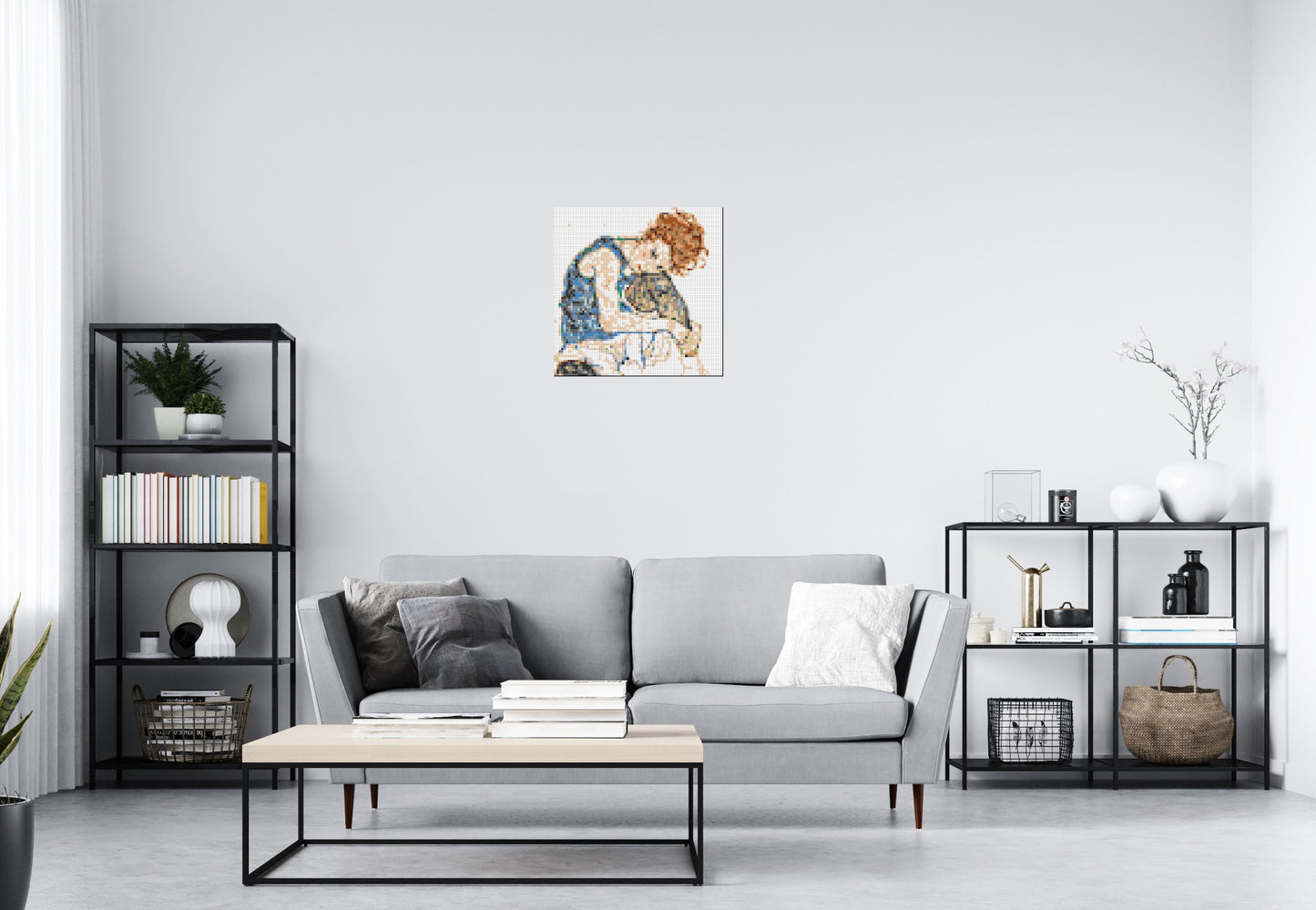 Woman Sitting with Bent Knee by Egon Schiele - Brick Art Mosaic Kit 3x3 large