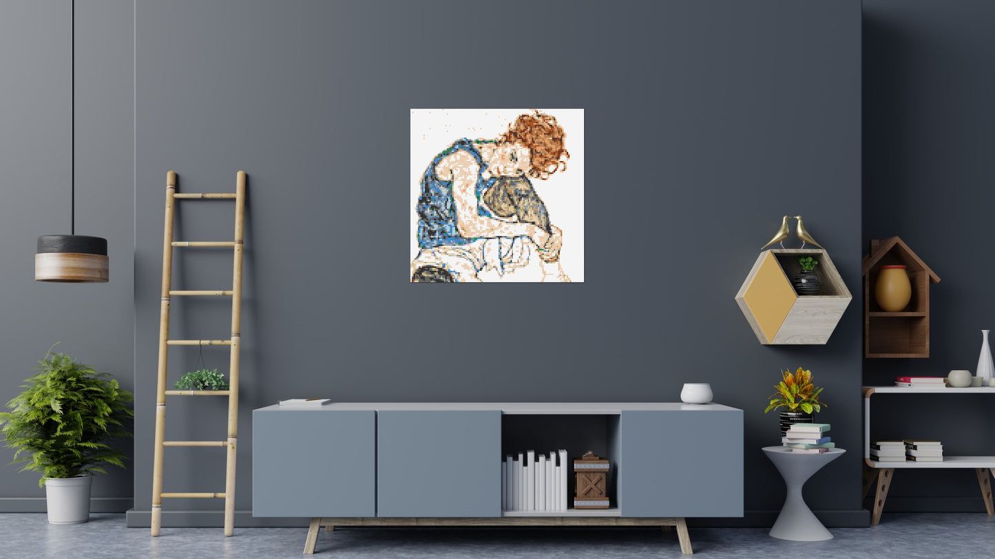 Woman Sitting with Bent Knee by Egon Schiele - Brick Art Mosaic Kit 5x5 large