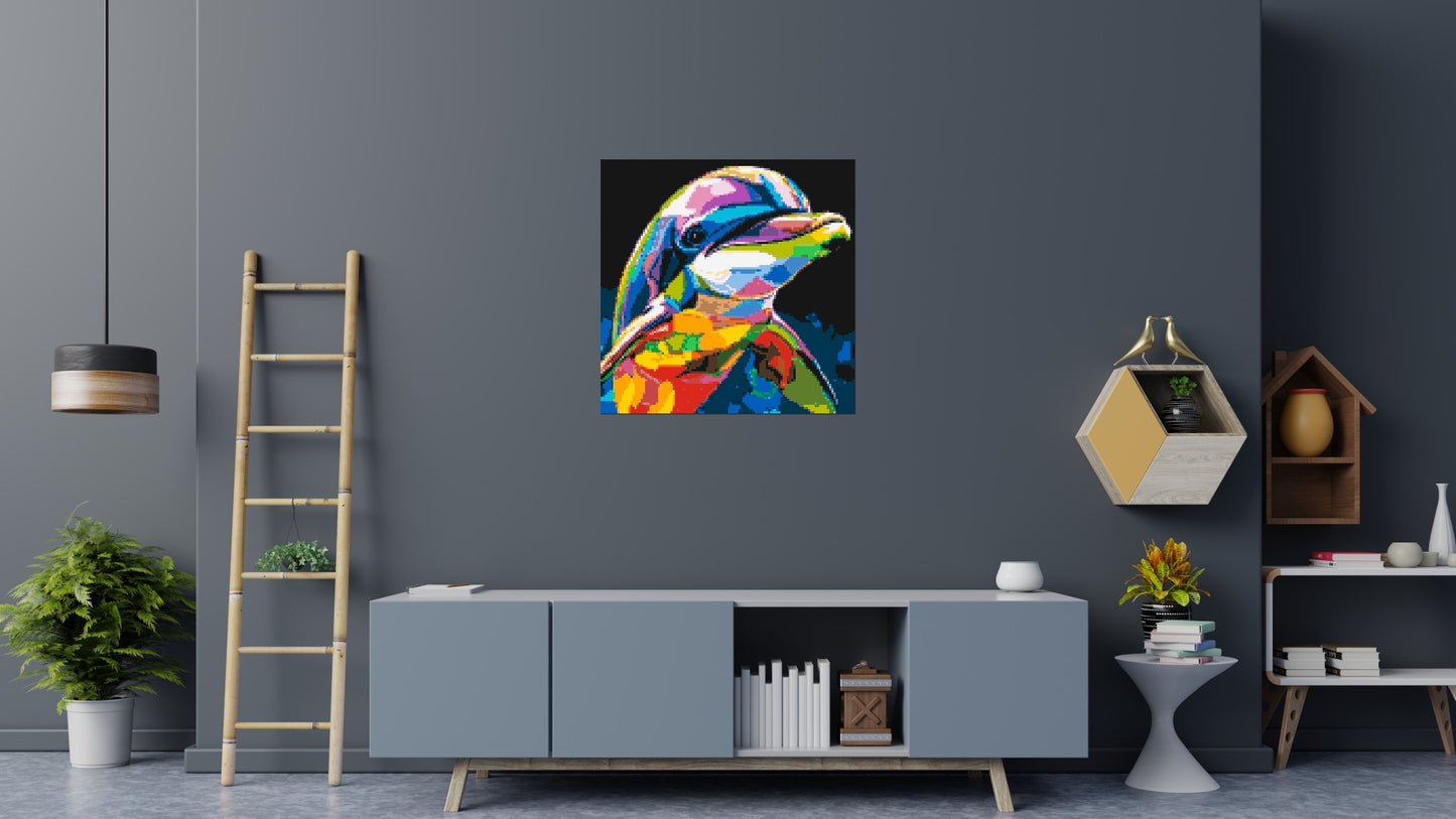 Dolphin Colourful Pop Art - Brick Art Mosaic Kit 5x5 large