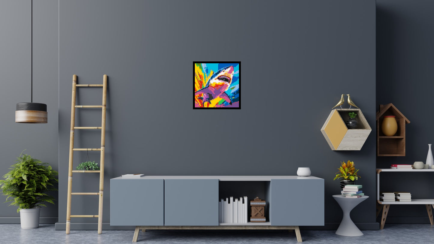 Shark Colourful Pop Art - Brick Art Mosaic Kit 3x3 large