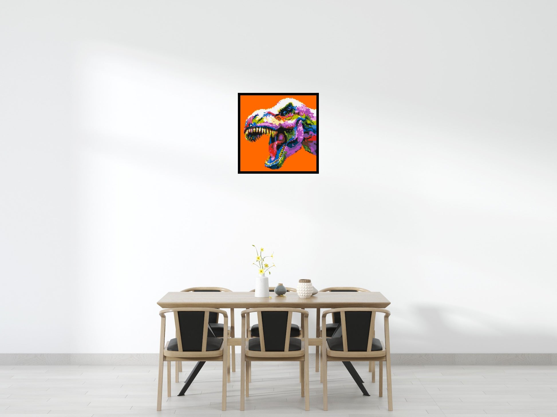 Dinosaur Colourful Pop Art  - Brick Art Mosaic Kit 4x4 scene with frame