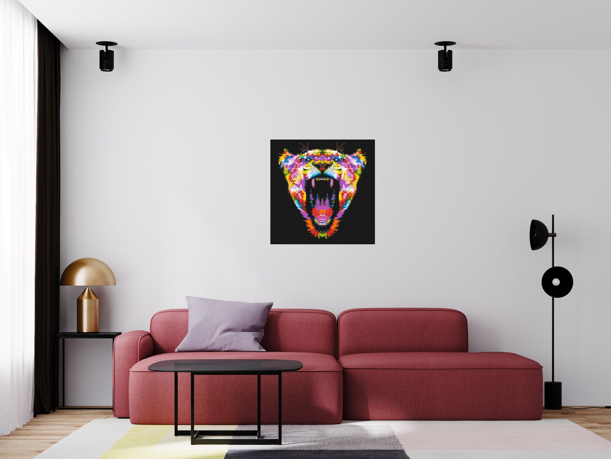 Roaring Tiger Colourful Pop Art - Brick Art Mosaic Kit 4x4 scene