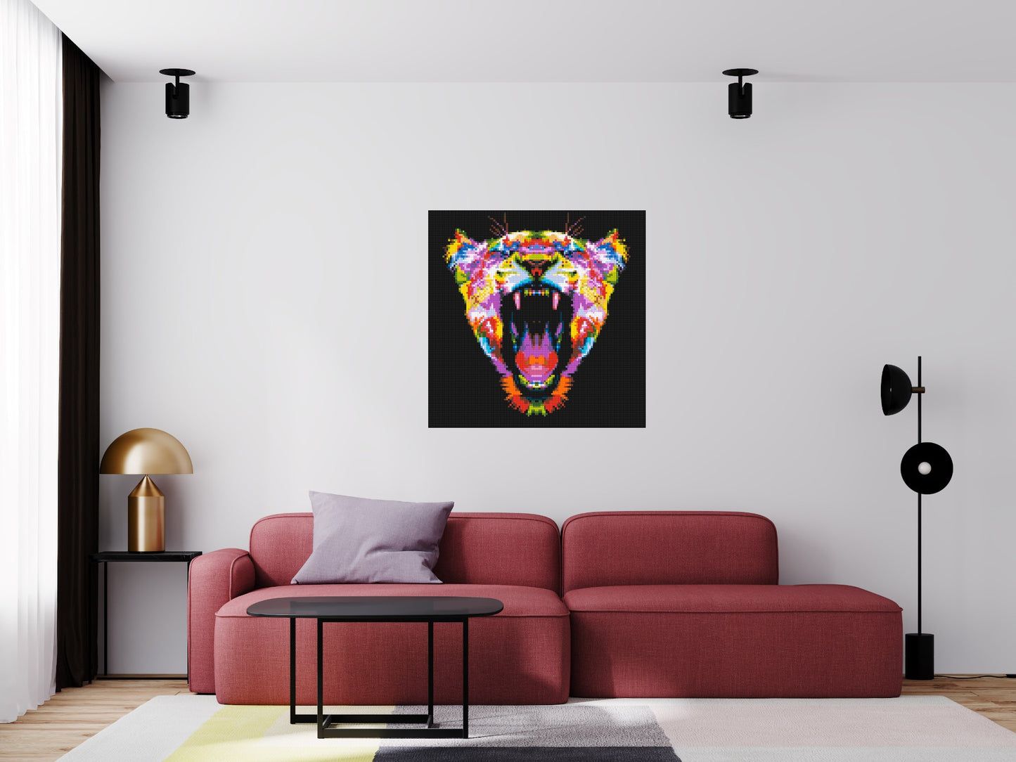 Roaring Tiger Colourful Pop Art - Brick Art Mosaic Kit 5x5 large