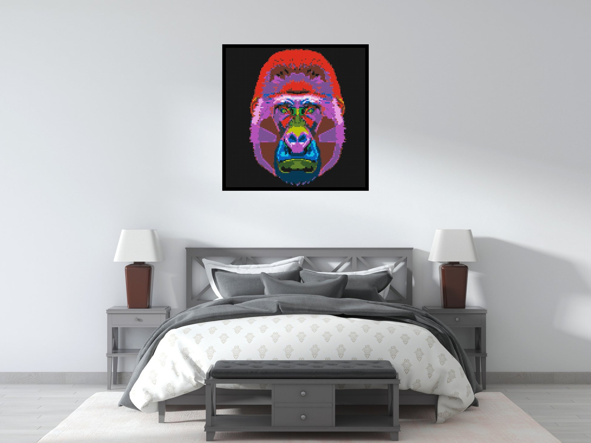 Gorilla Colourful Pop Art  - Brick Art Mosaic Kit 5x5 scene with frame