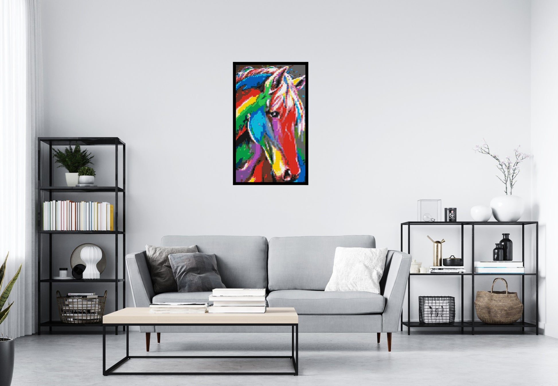 Rainbow Horse Colourful Pop Art - Brick Art Mosaic Kit 3x5 scene with frame