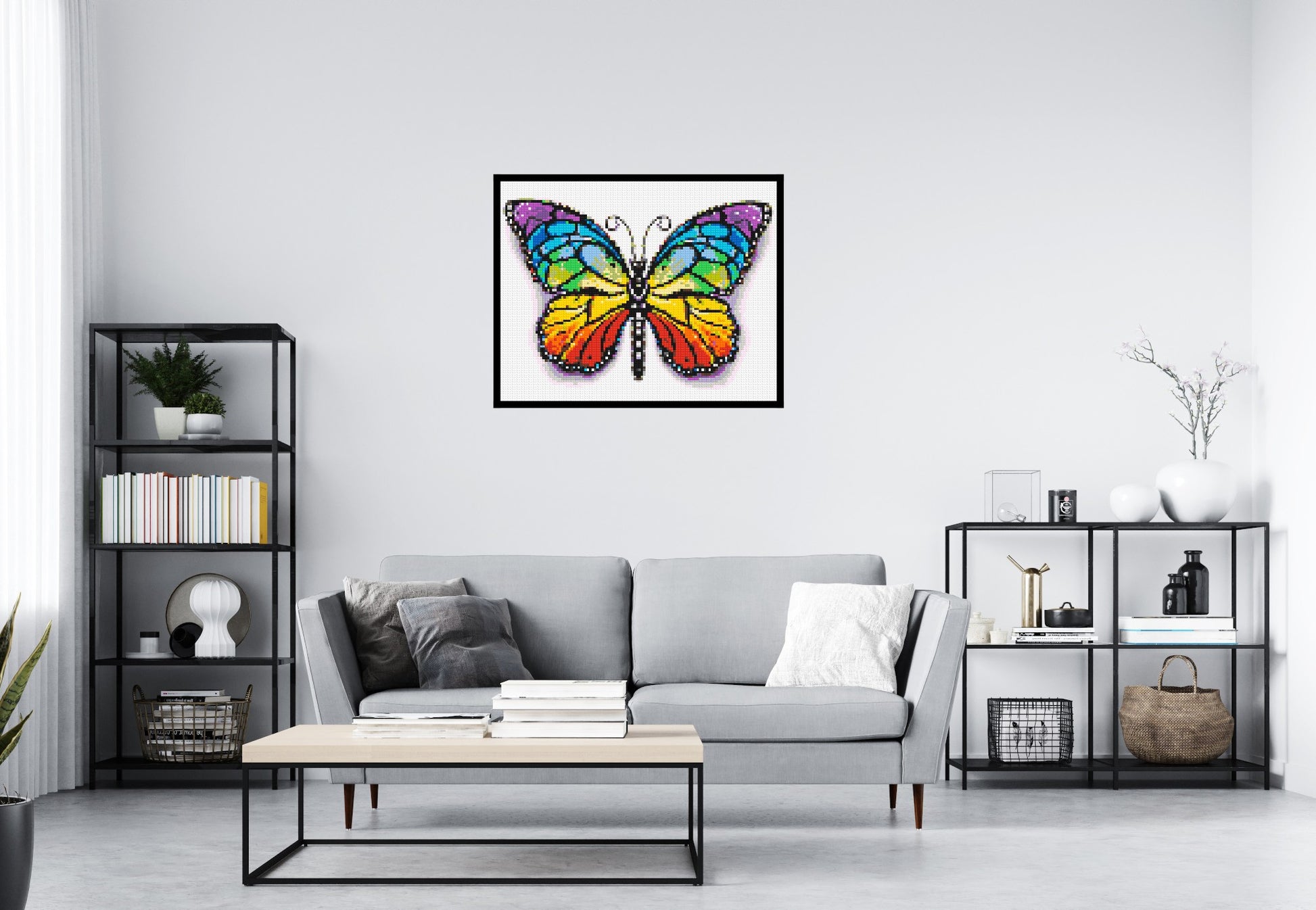 Butterfly Colourful Pop Art  - Brick Art Mosaic Kit 5x4 scene with frame