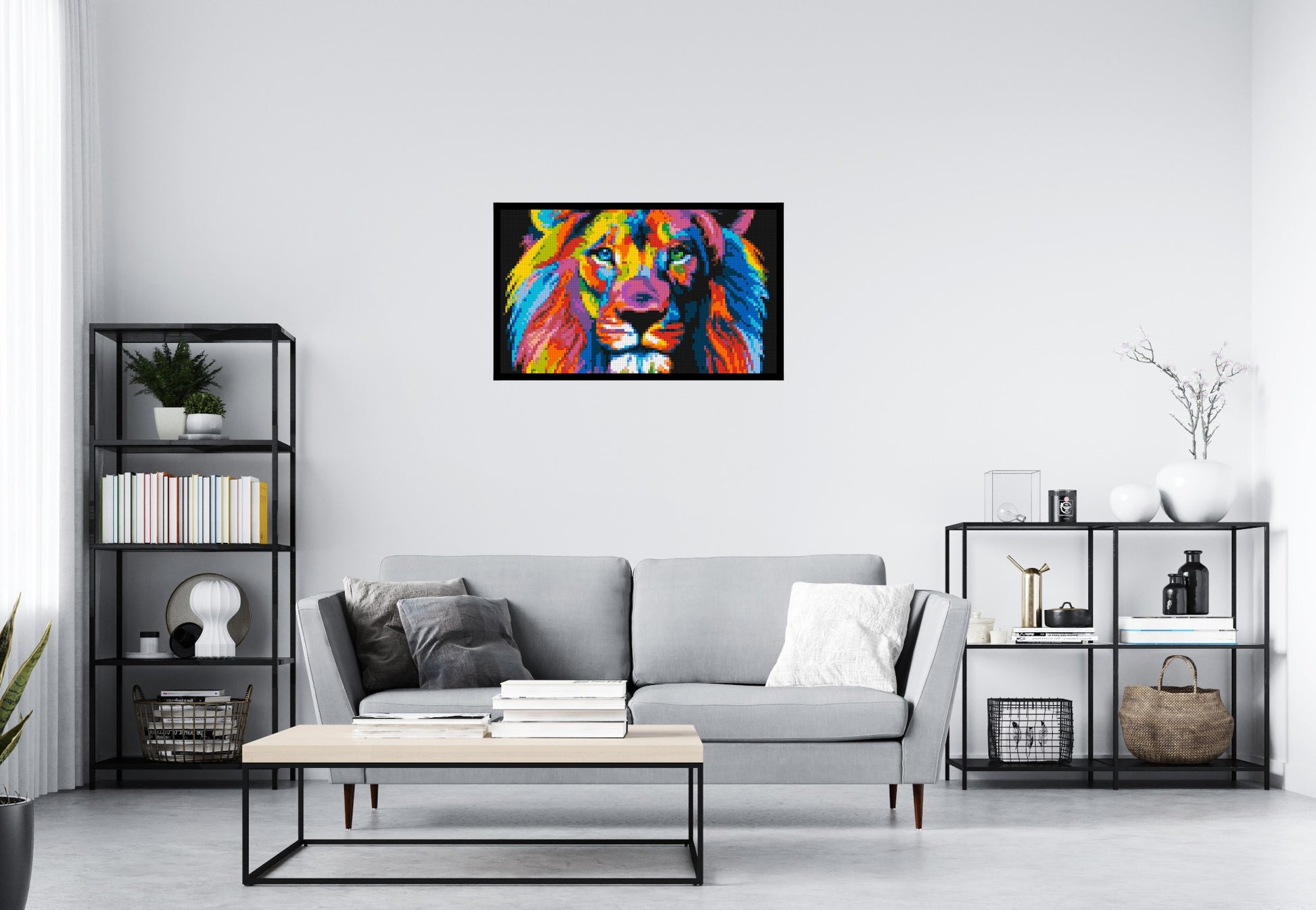 Lion Colourful Pop Art - Brick Art Mosaic Kit 5x3 scene with frame