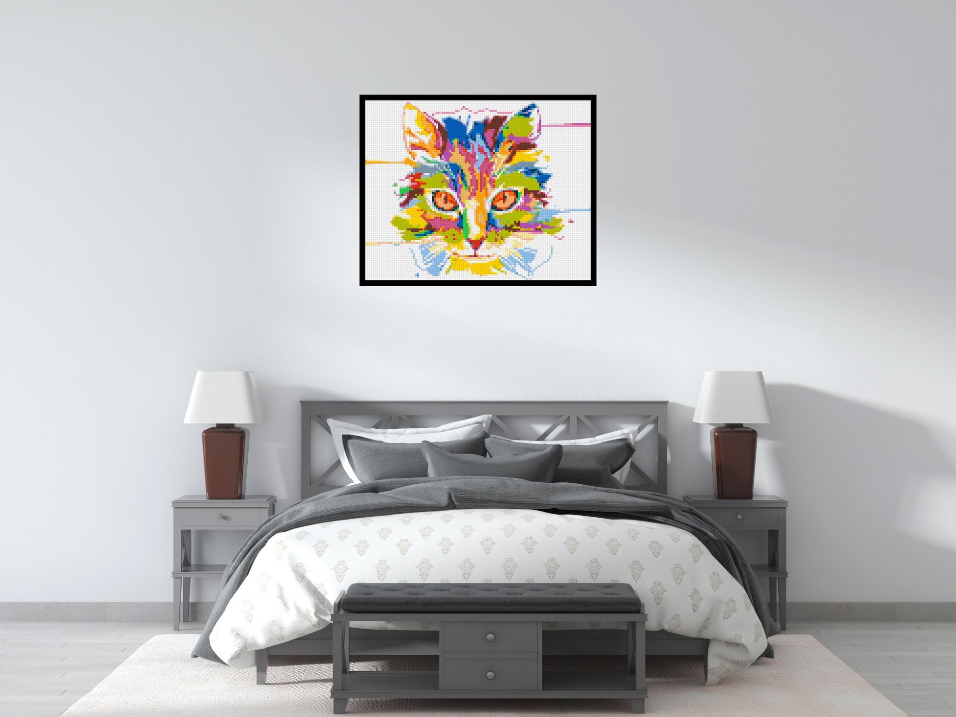 Abstract Cat Colourful Pop Art - Brick Art Mosaic Kit 5x4 scene with frame