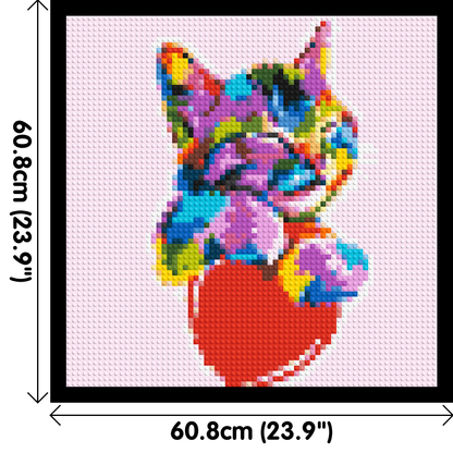 Cat with a Heart Colourful Pop Art - Brick Art Mosaic Kit 3x3 large