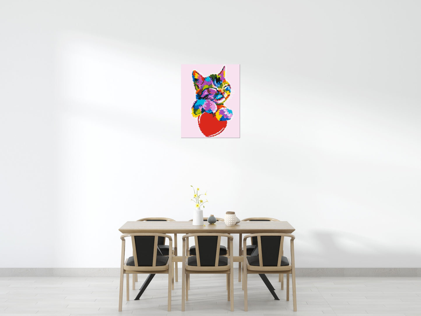 Cat with a Heart Colourful Pop Art - Brick Art Mosaic Kit 4x5 large
