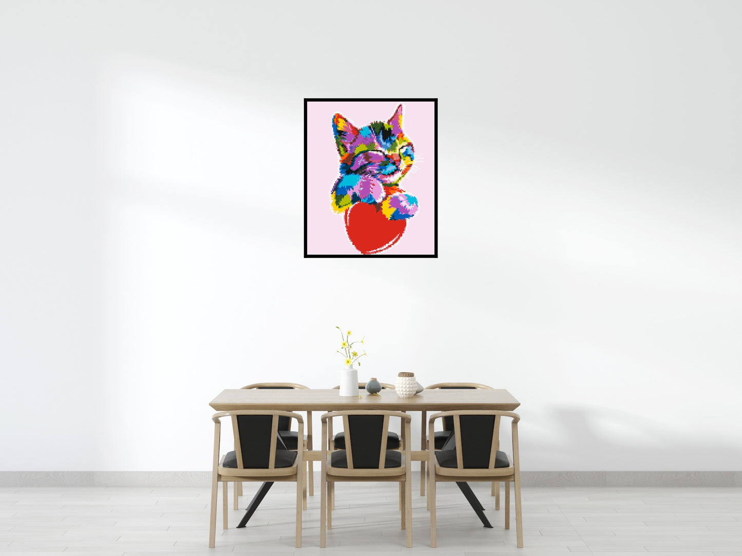 Cat with a Heart Colourful Pop Art - Brick Art Mosaic Kit 5x6 large