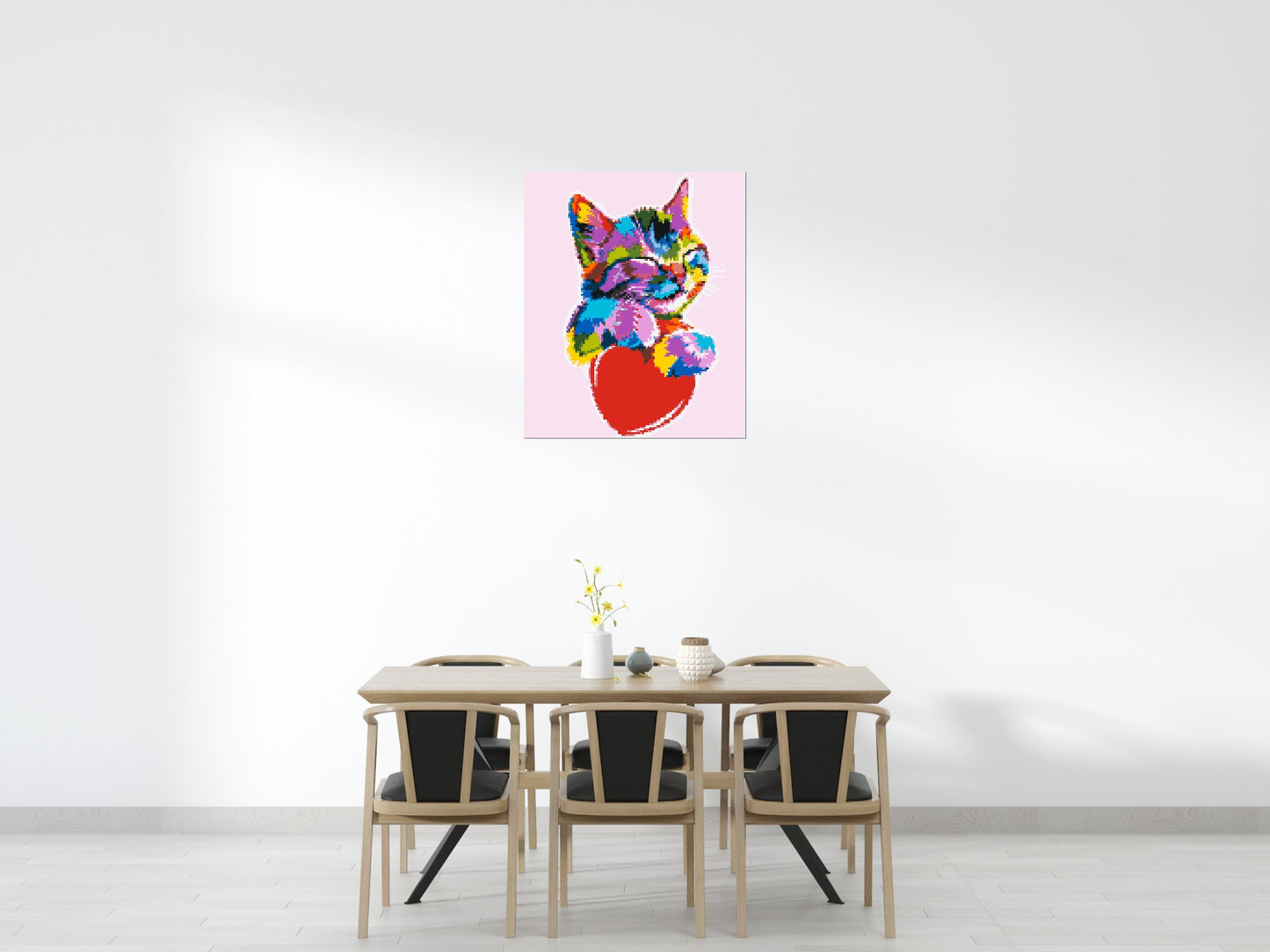 Cat with a Heart Colourful Pop Art - Brick Art Mosaic Kit 5x6 large
