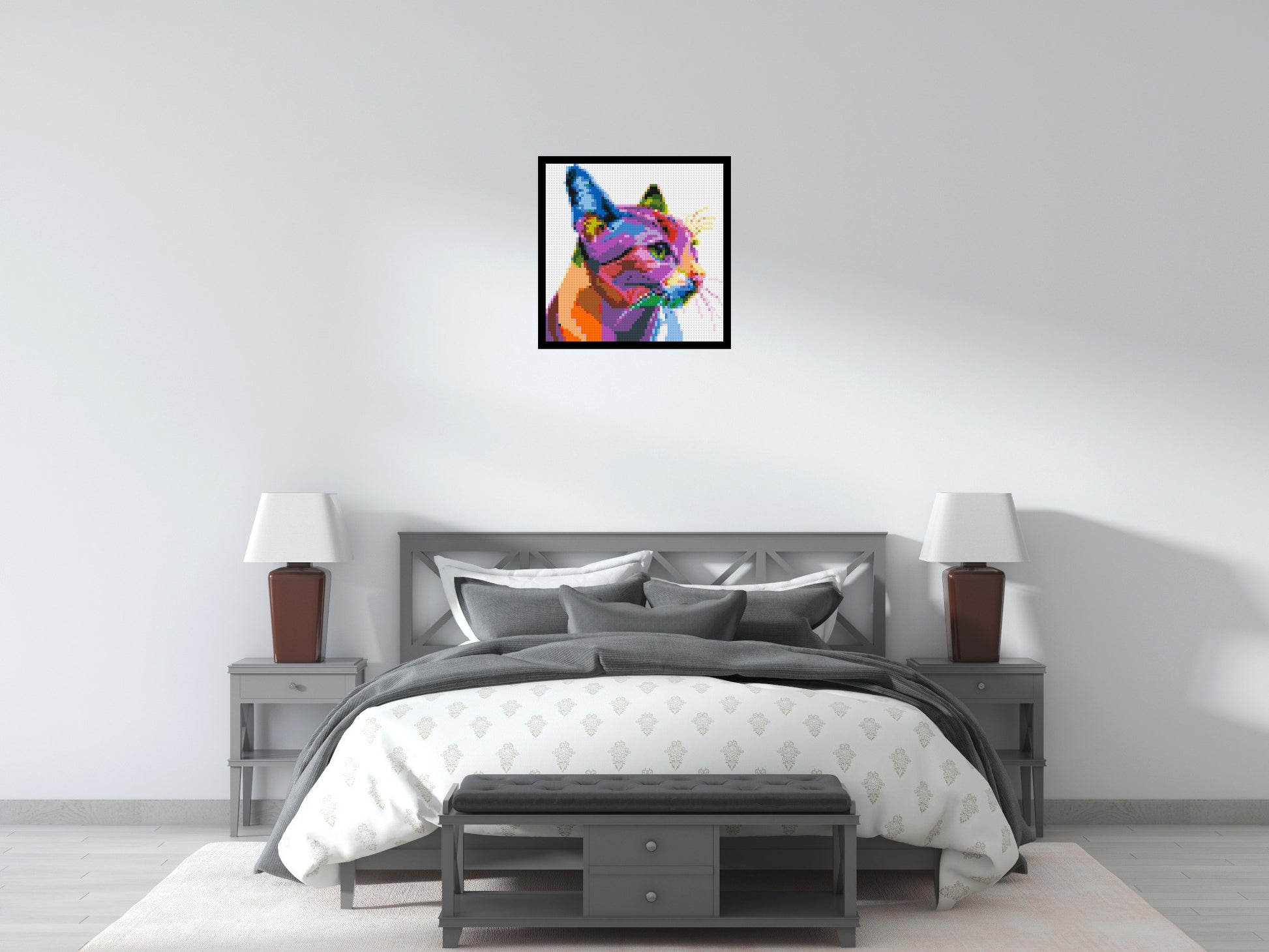 Cat #1 Colourful Pop Art - Brick Art Mosaic Kit 3x3 scene with frame