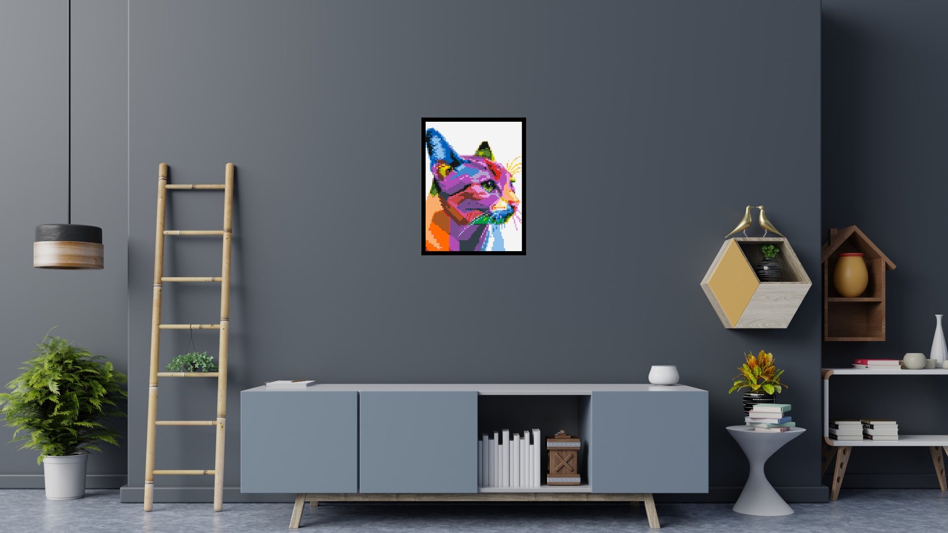 Cat #1 Colourful Pop Art - Brick Art Mosaic Kit 3x4 scene with frame