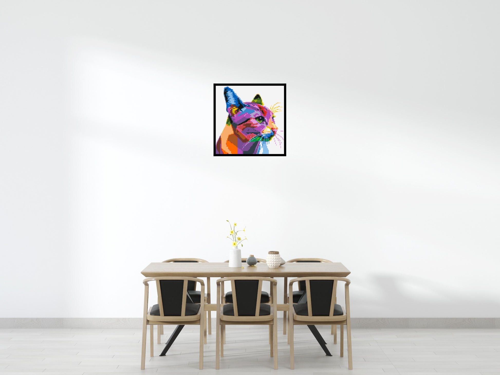 Cat #1 Colourful Pop Art - Brick Art Mosaic Kit 4x4 scene with frame
