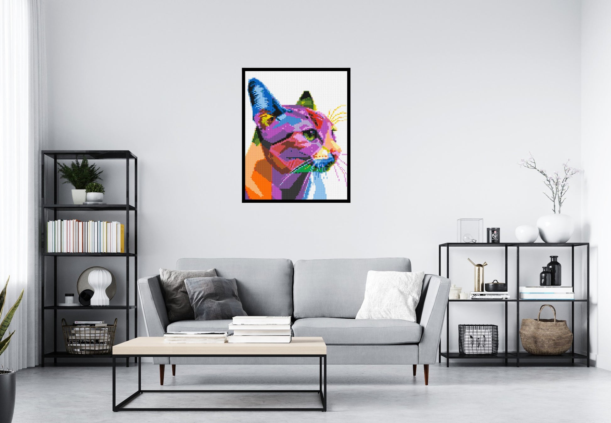 Cat #1 Colourful Pop Art - Brick Art Mosaic Kit 4x5 scene with frame