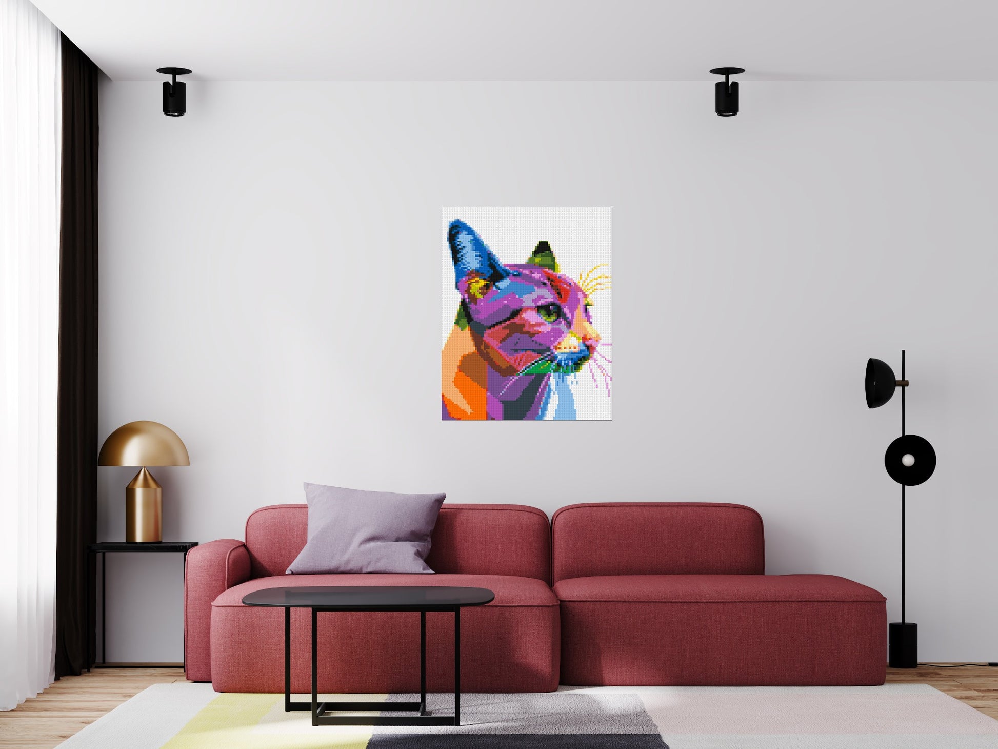 Cat #1 Colourful Pop Art - Brick Art Mosaic Kit 4x5 scene