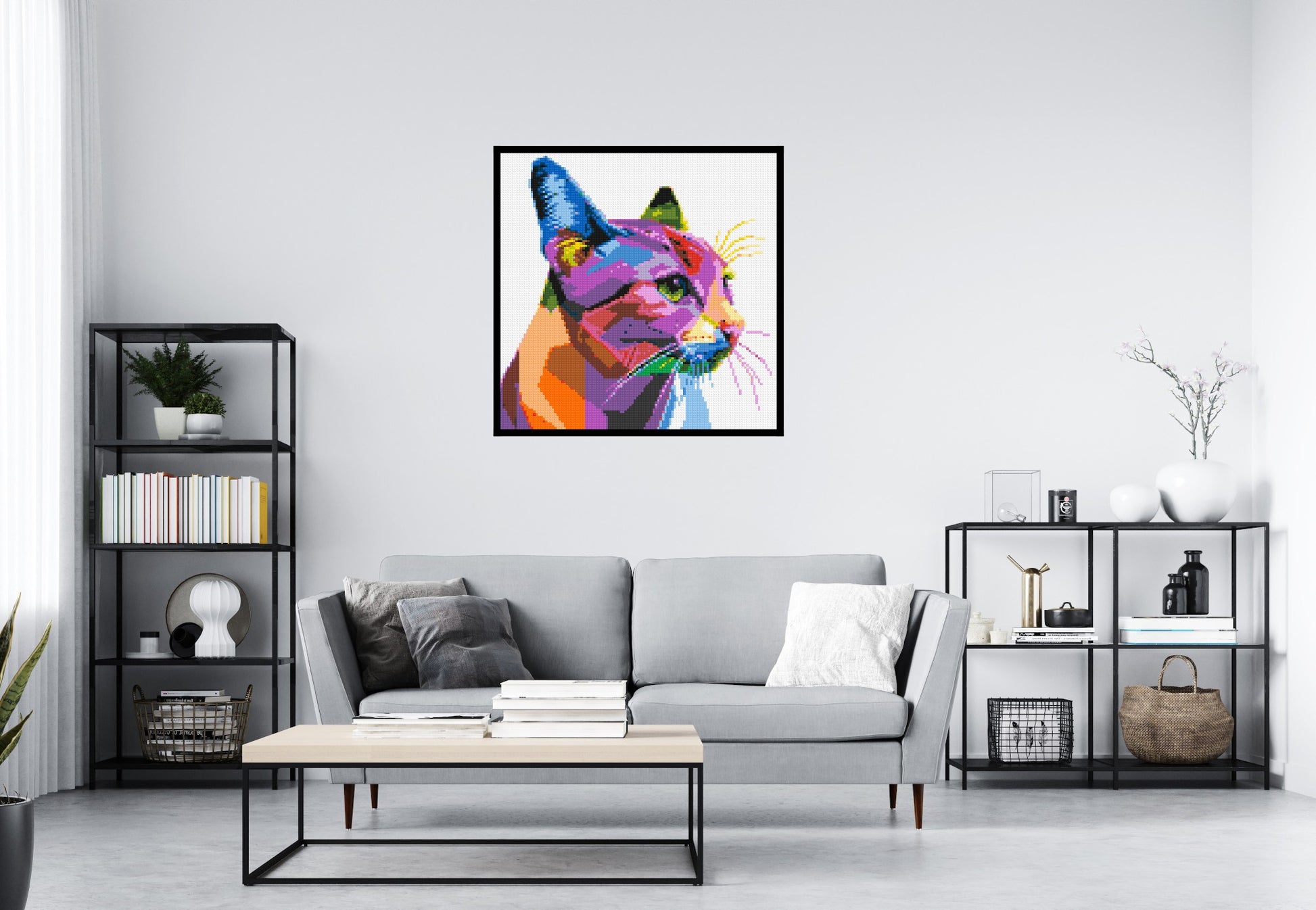 Cat #1 Colourful Pop Art - Brick Art Mosaic Kit 5x5 scene with frame