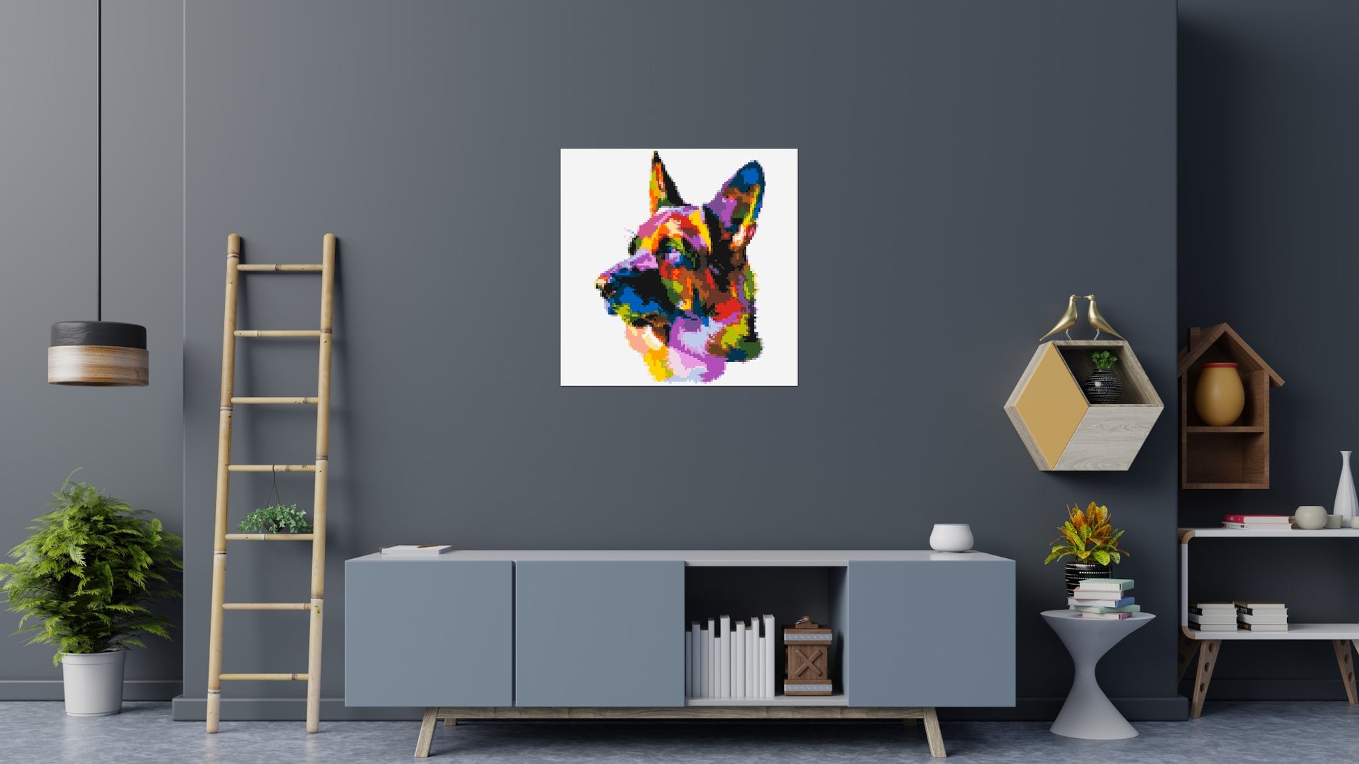 German Shepherd Colourful Pop Art - Brick Art Mosaic Kit 5x5 scene