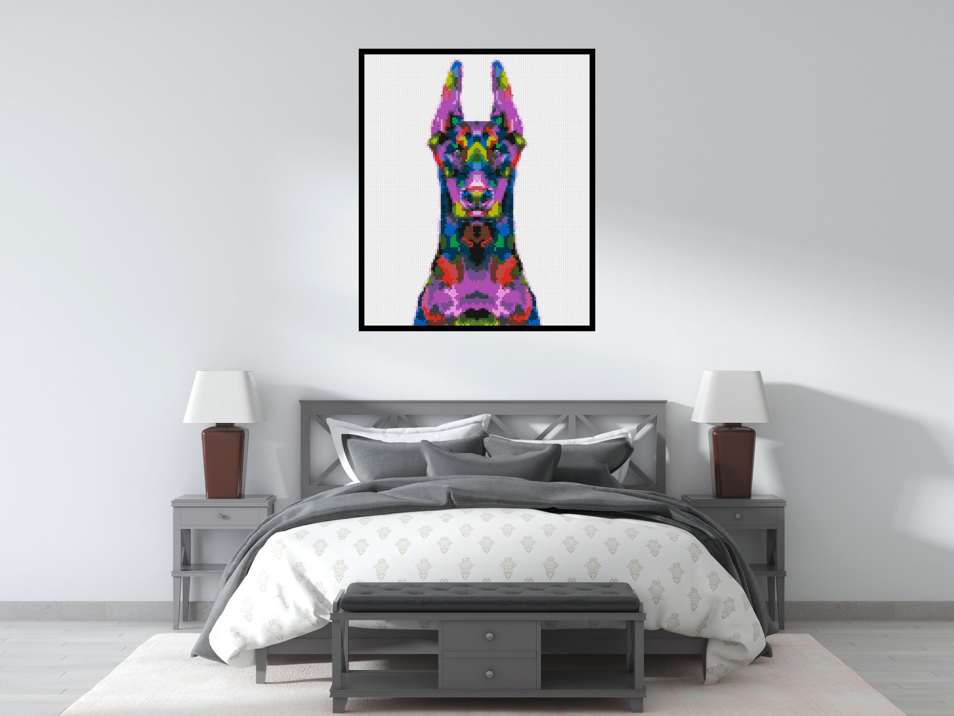 Doberman Colourful Pop Art - Brick Art Mosaic Kit 5x6 scene with frame