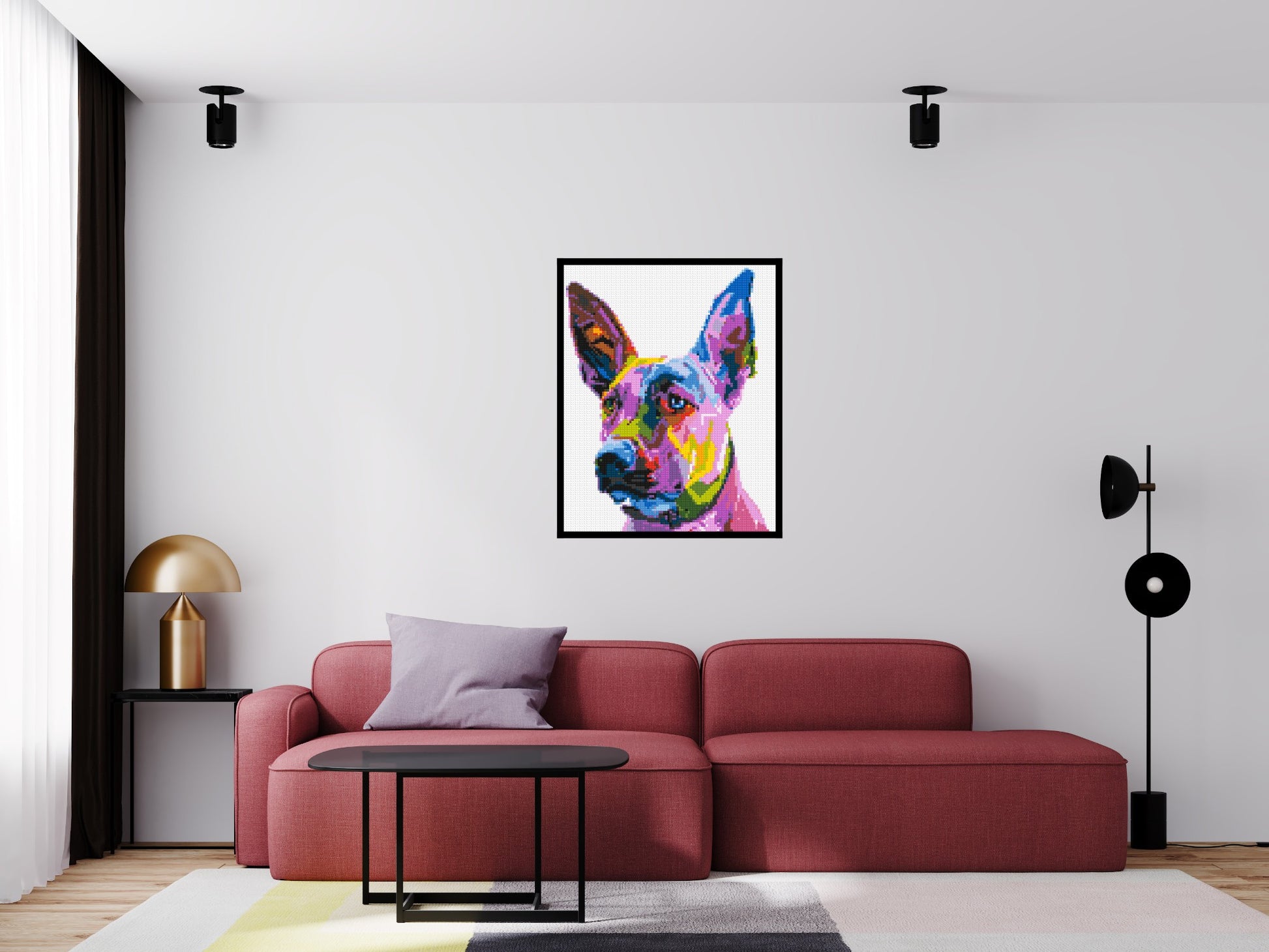 Belgian Malinois Colourful Pop Art - Brick Art Mosaic Kit 4x5 scene with frame