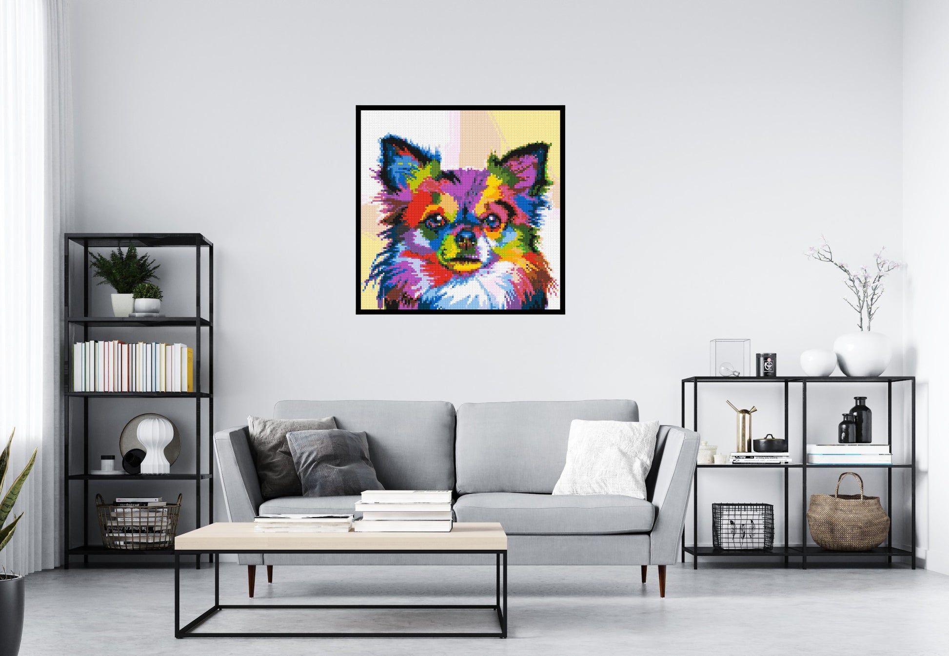 Chihuahua Colourful Pop Art - Brick Art Mosaic Kit 5x5 scene with frame