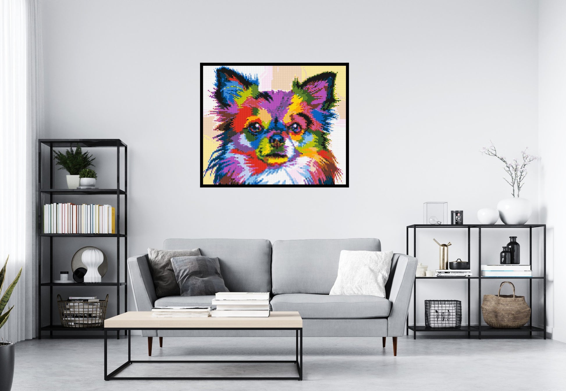 Chihuahua Colourful Pop Art - Brick Art Mosaic Kit 6x5 scene with frame