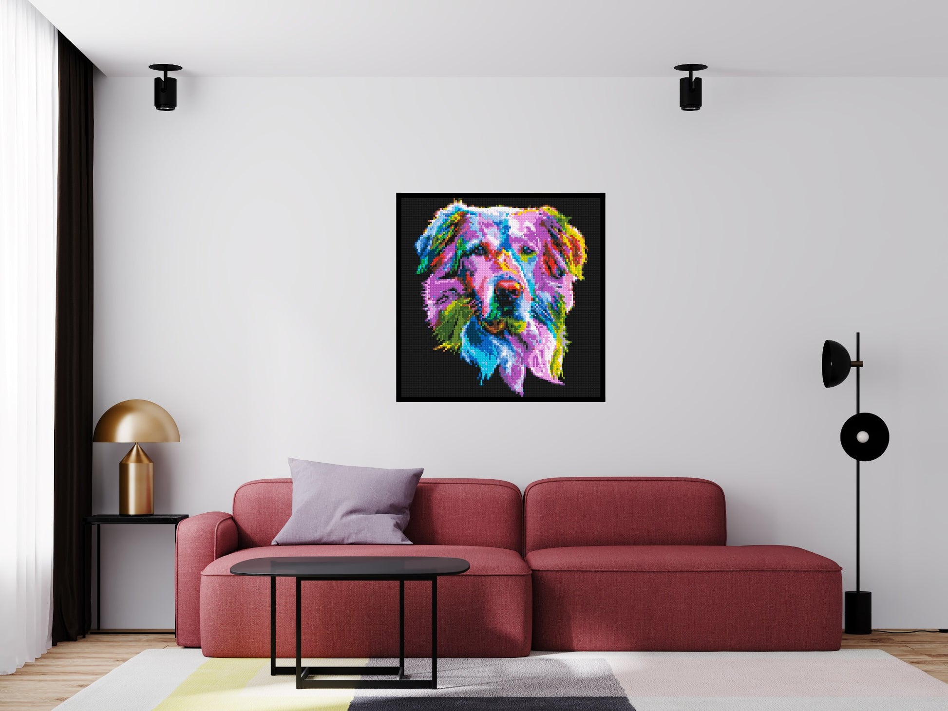Golden Retriever Colourful Pop Art - Brick Art Mosaic Kit 5x5 scene with frame