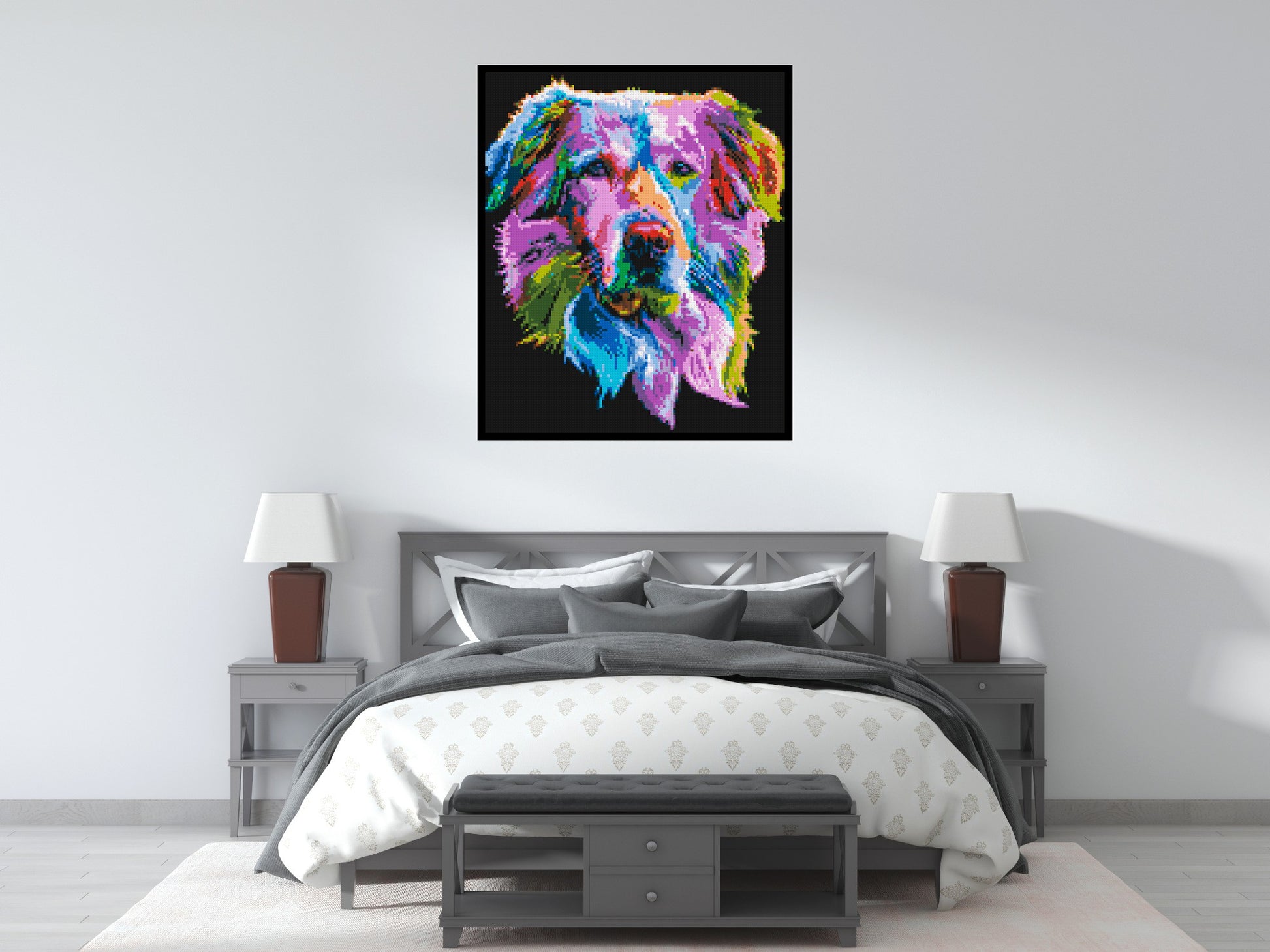 Golden Retriever Colourful Pop Art - Brick Art Mosaic Kit 5x6 scene with frame