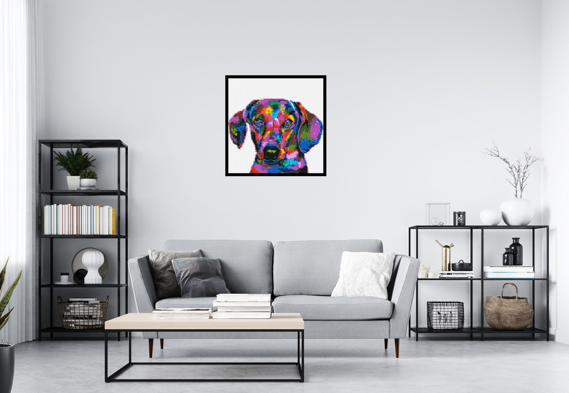 Dachshund Colourful Pop Art - Brick Art Mosaic Kit 4x4 scene with frame