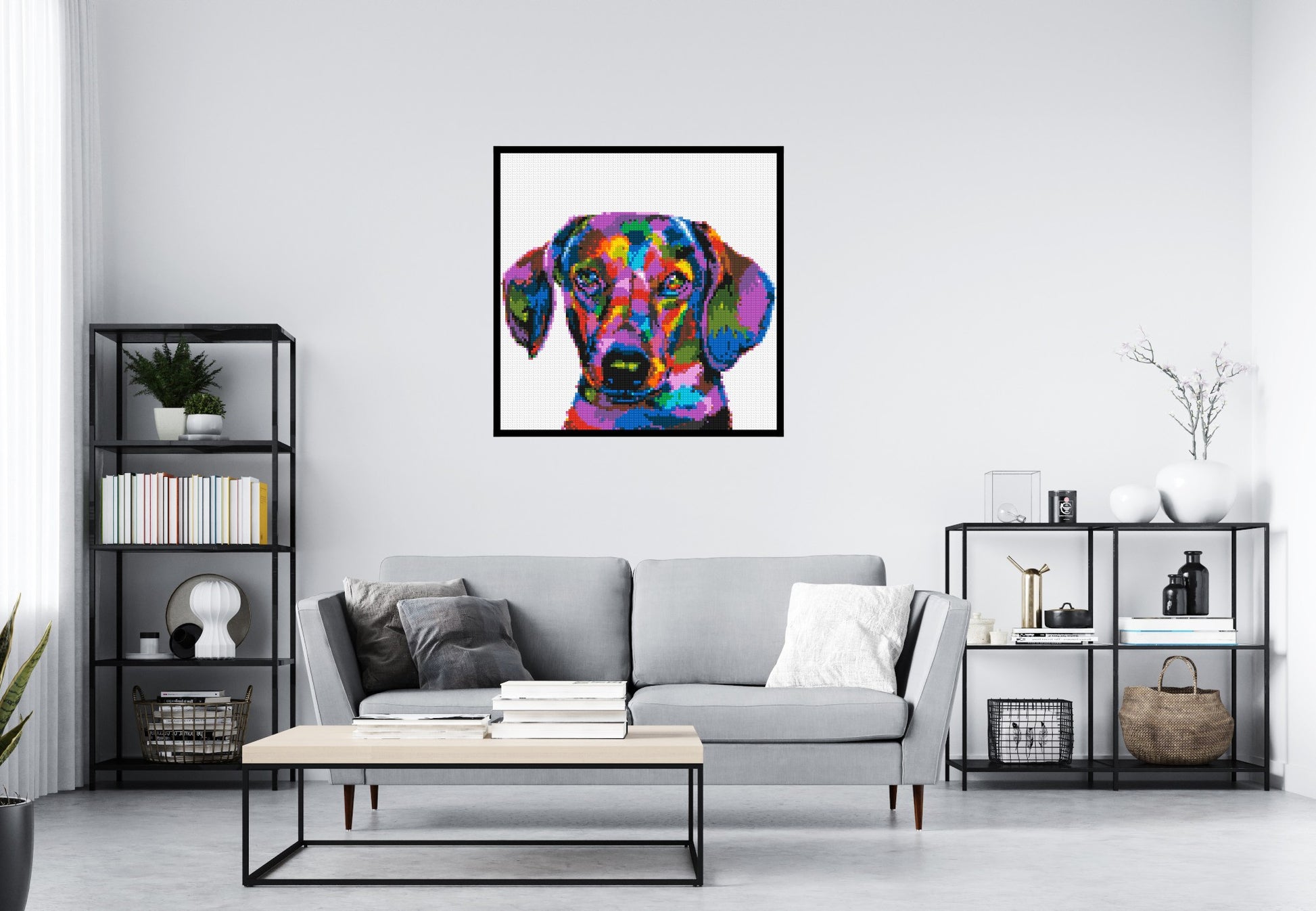 Dachshund Colourful Pop Art - Brick Art Mosaic Kit 5x5 scene with frame