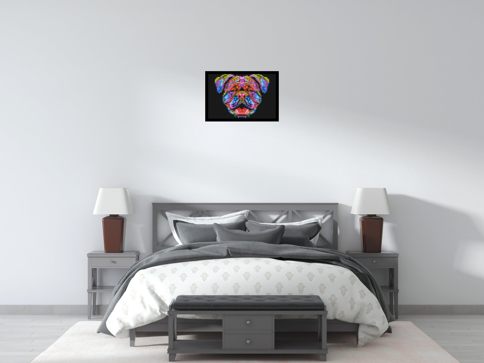 British Bulldog Colourful Pop Art - Brick Art Mosaic Kit 3x2 scene with frame