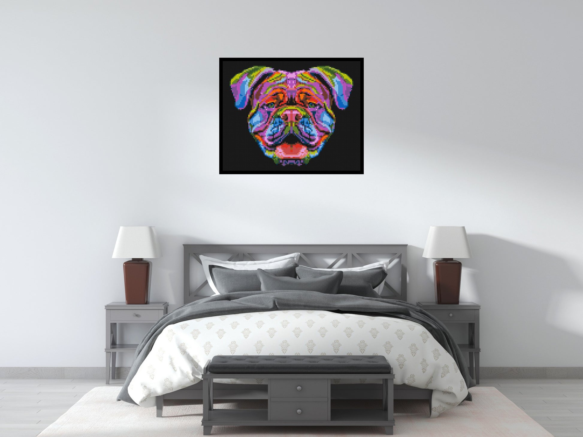 British Bulldog Colourful Pop Art - Brick Art Mosaic Kit 5x4 scene with frame