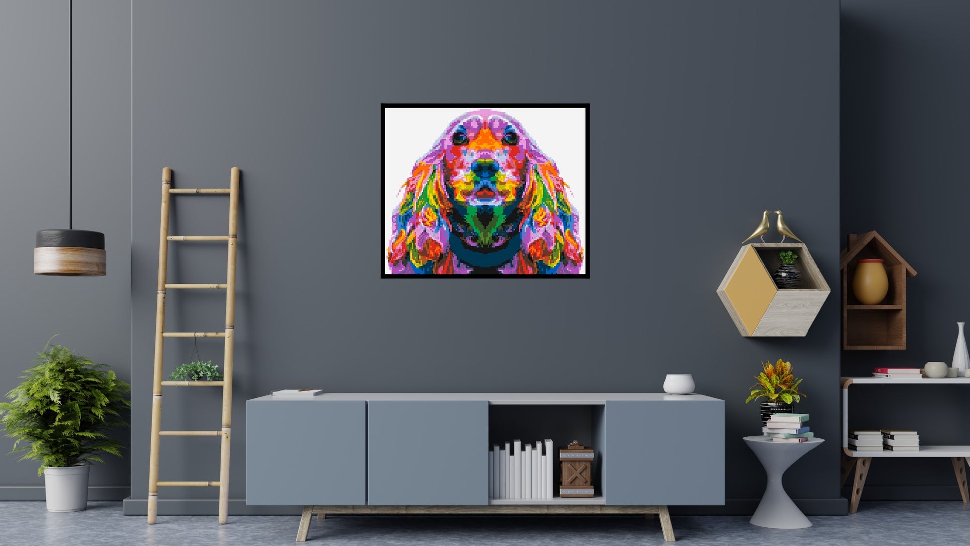 Cocker Spaniel Colourful Pop Art - Brick Art Mosaic Kit 6x5 scene with frame