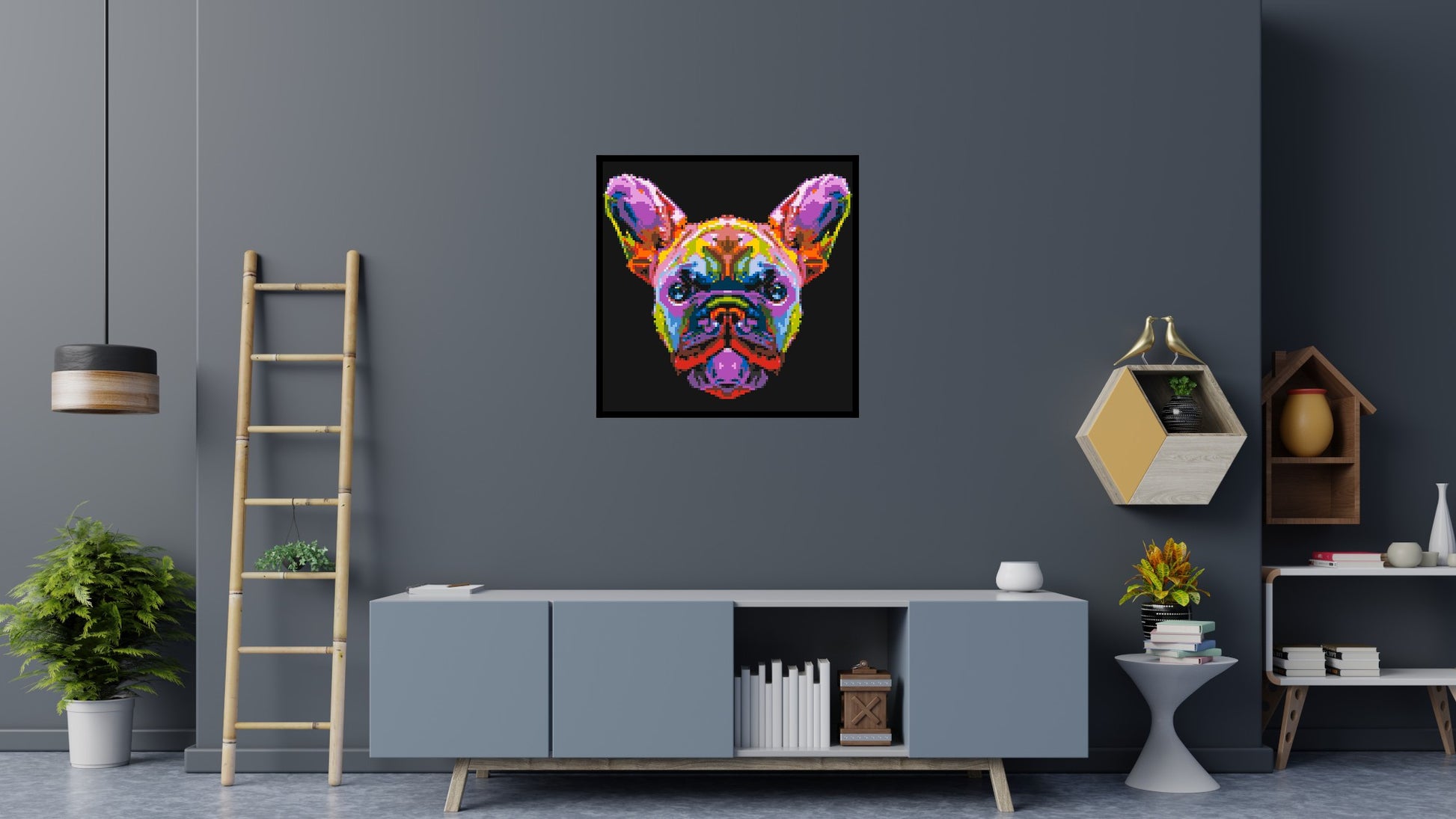 French Bulldog Colourful Pop Art - Brick Art Mosaic Kit 5x5 scene with frame