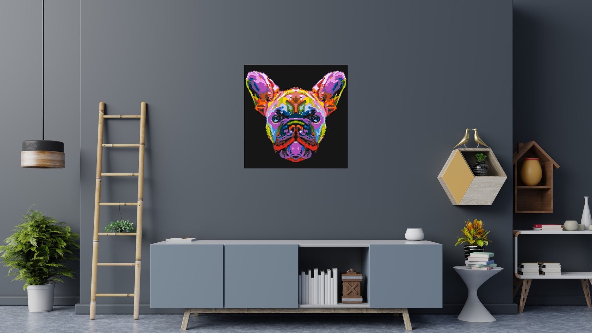 French Bulldog Colourful Pop Art - Brick Art Mosaic Kit 5x5 scene