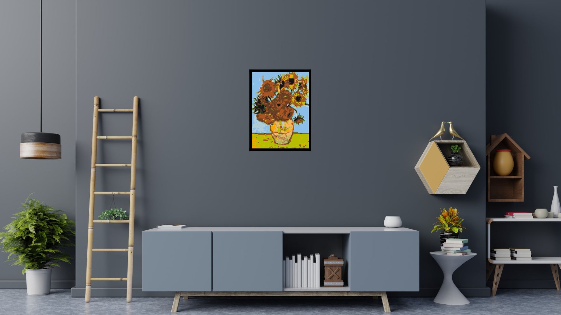 Sunflowers by Vincent Van Gogh - Brick Art Mosaic Kit 3x4 scene with frame