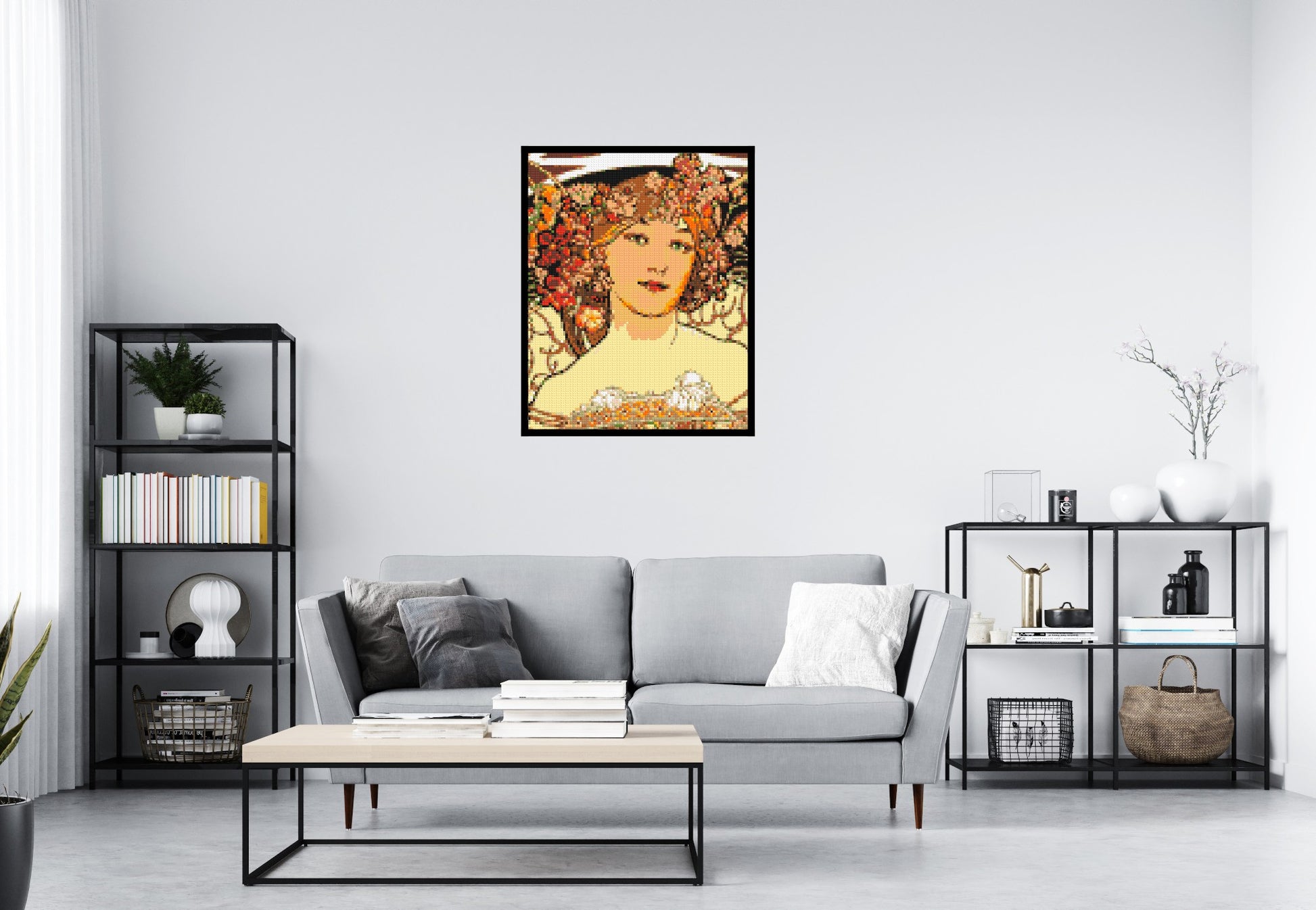 Detail of Reverie by Alphonse Mucha - Brick Art Mosaic Kit 4x5 scene with frame