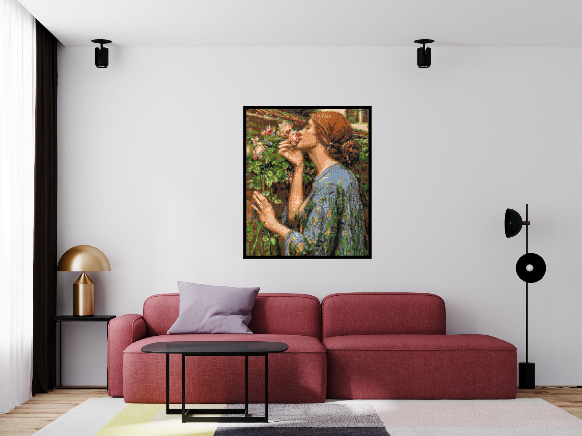 The Soul of The Rose by J. W. Waterhouse - Brick Art Mosaic Kit 5x6 scene with frame