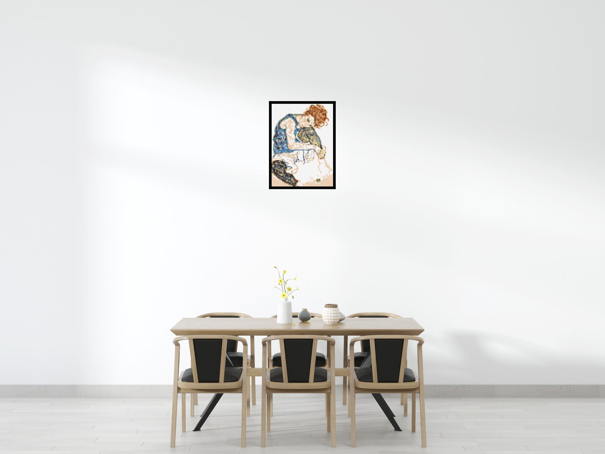 Woman Sitting with Bent Knee by Egon Schiele  - Brick Art Mosaic Kit 3x4 scene with frame