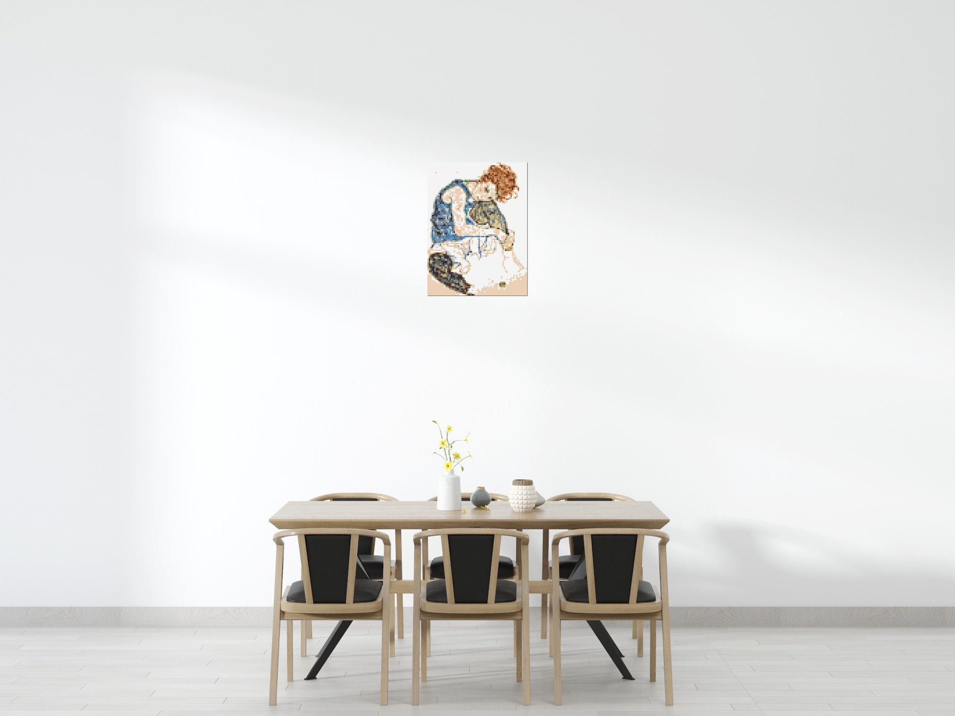 Woman Sitting with Bent Knee by Egon Schiele  - Brick Art Mosaic Kit 3x4 scene